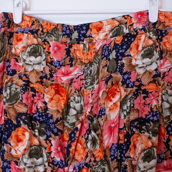 Floral Midi Skirt Pockets Hunters Run Pink Orange Cottagecore M | True Spring - Picture 5 of 8